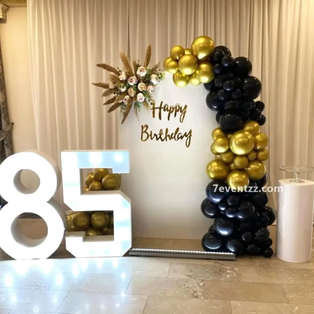 Customized printed birthday backdrop decoration with personalized name and balloon framing