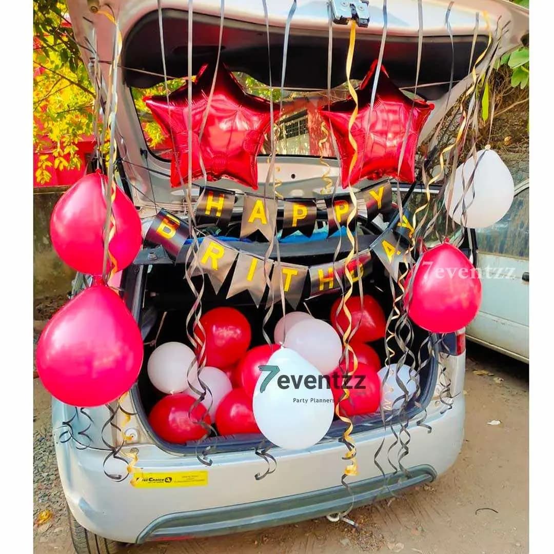 Birthday car dikki decoration with colorful balloon setup