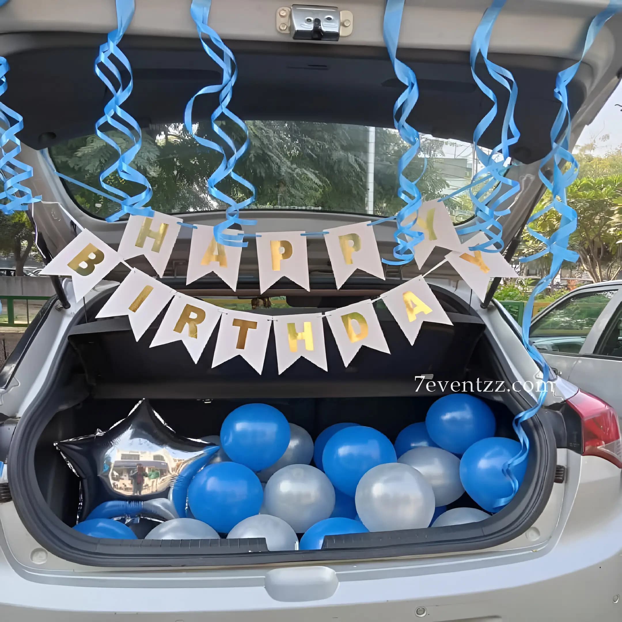 Affordable car boot balloon decoration setup