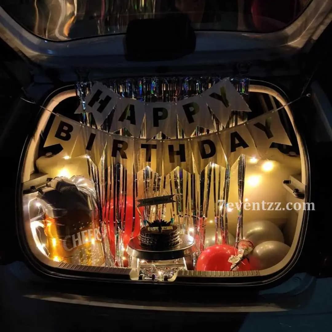 Beautiful and stylish car boot decoration with balloons and ribbons