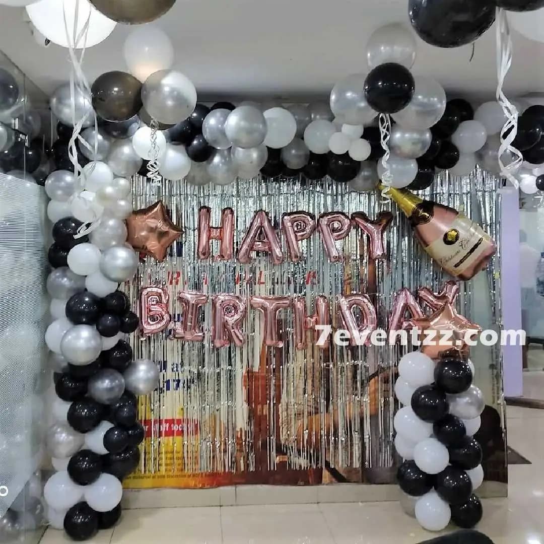General office space decorated with balloons and festive elements for a corporate event