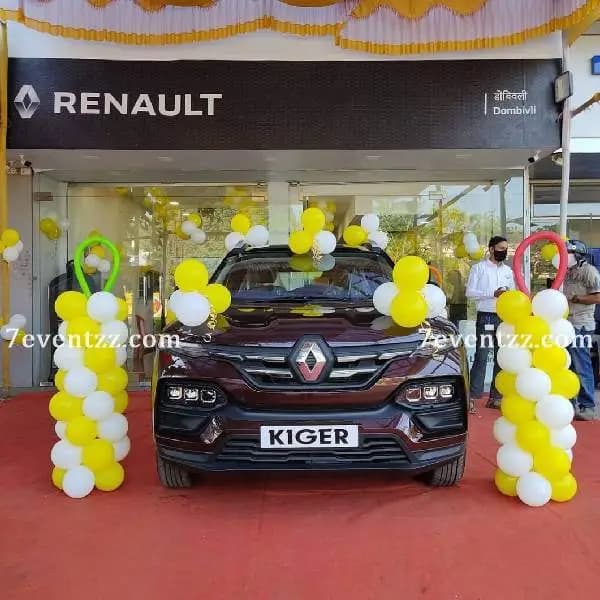New car decorated with balloons and floral elements for a celebration