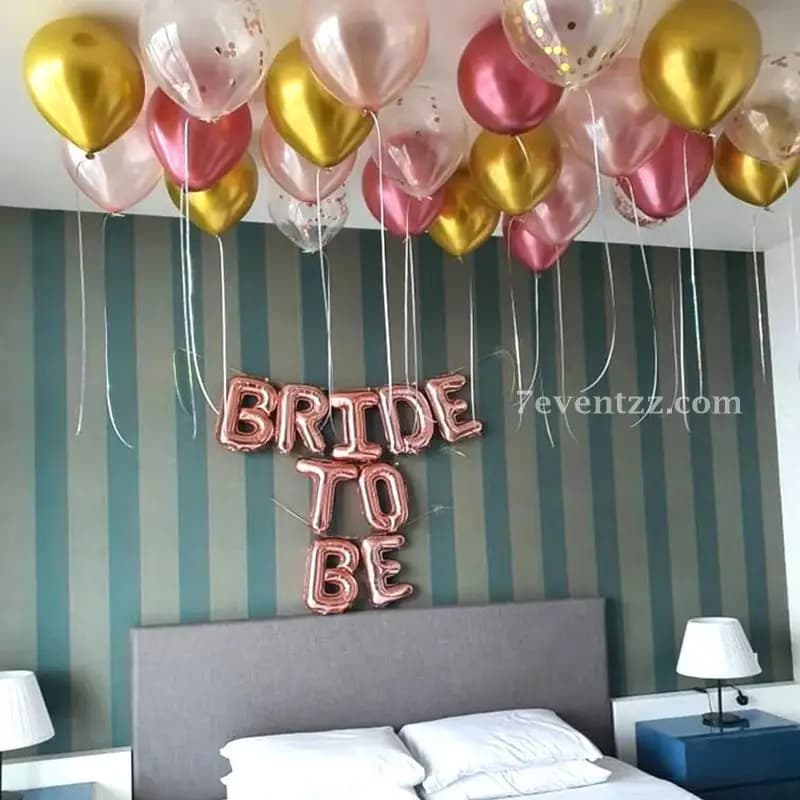 Simple bride-to-be bachelorette surprise decoration with balloons