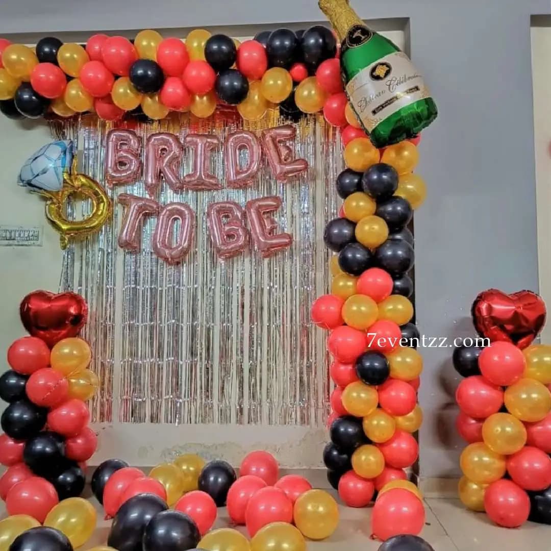Vibrant colorful bachelorette decoration with multi-colored balloons