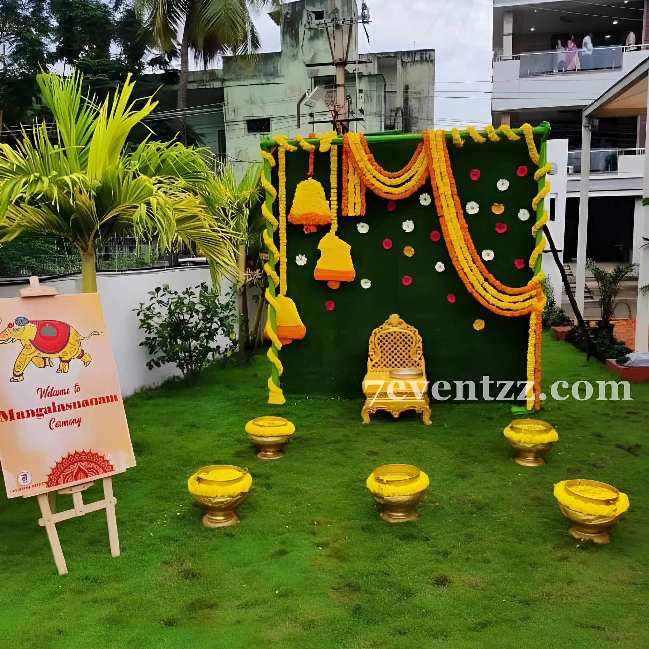 Mangalasnanam ceremony decoration with traditional floral setup