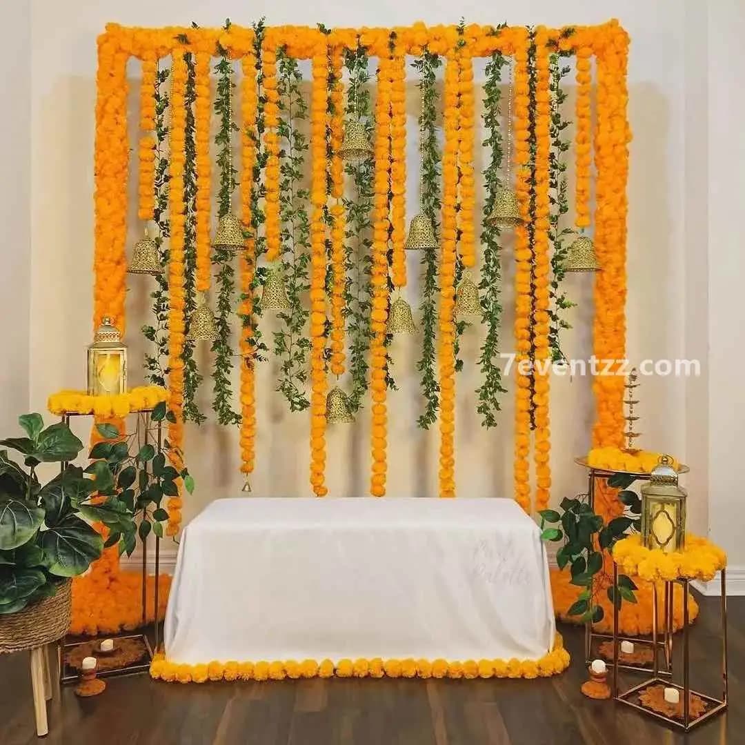 Floral Strings Haldi Decor — 7eventzz decoration