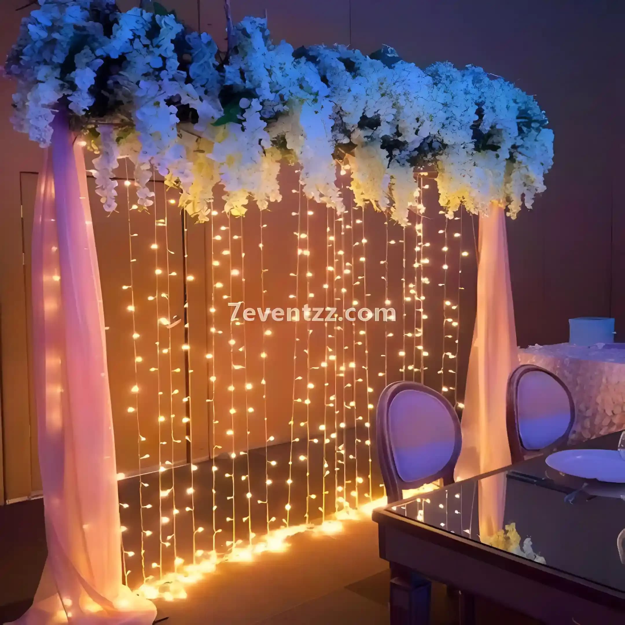 Fresh flower decoration for Ganpati idol placement area