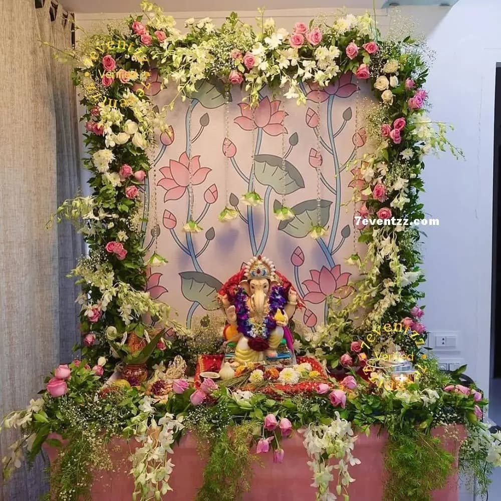 Floral Background Setup for Ganesh Chaturthi — 7eventzz decoration
