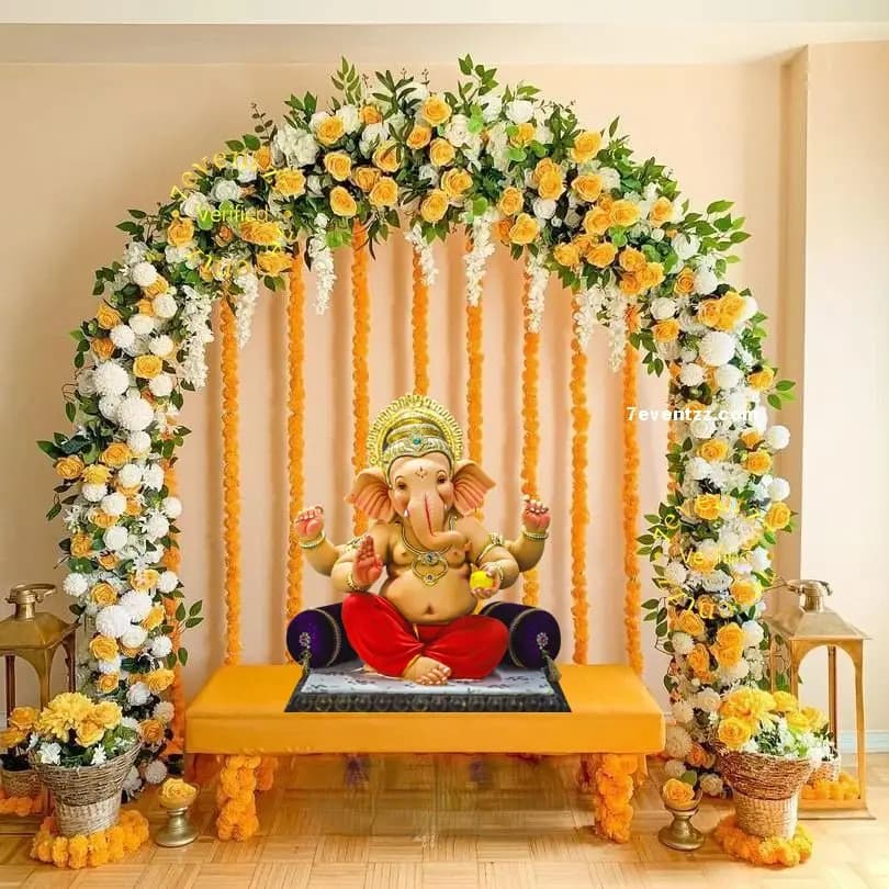 Floral Wall Setup for Bappa — 7eventzz decoration