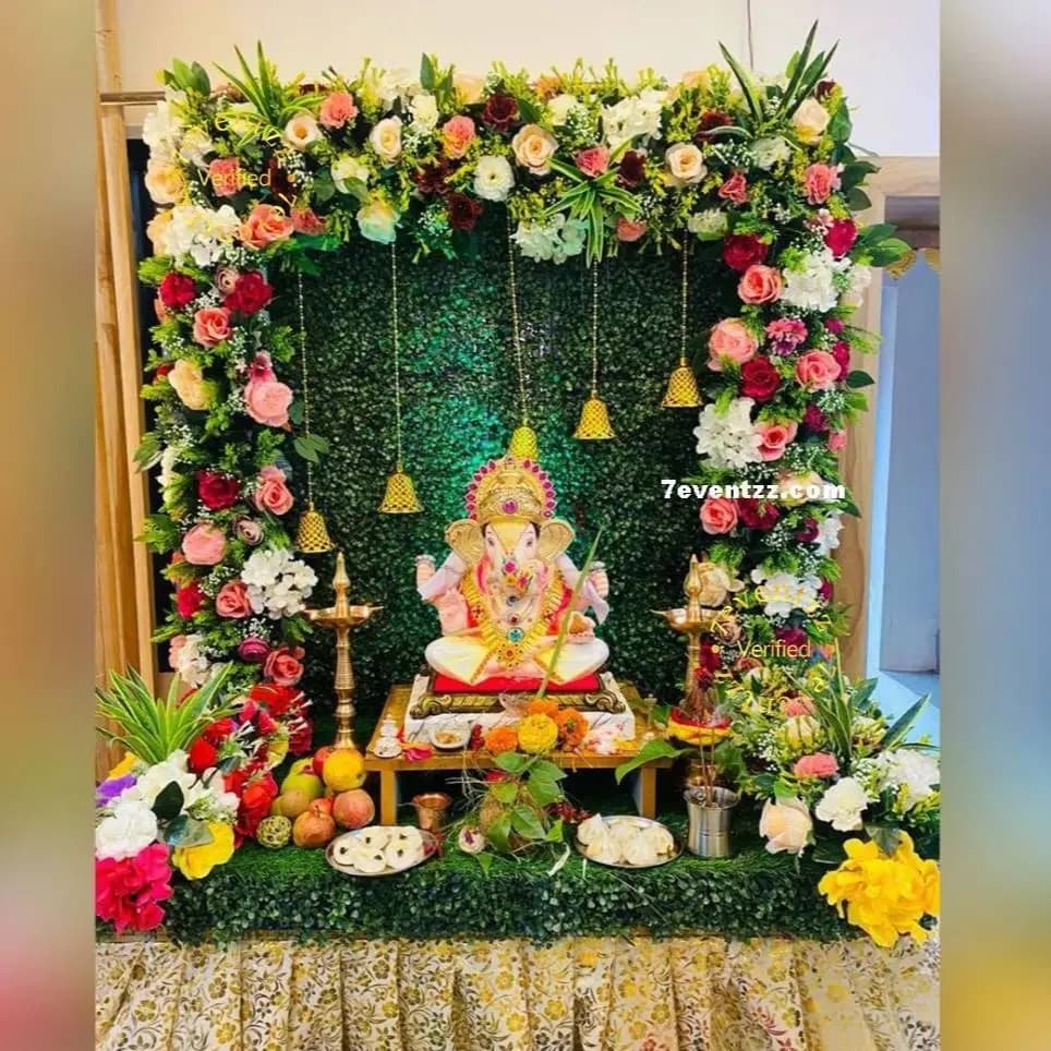 Ganapati Floral Mandap Setup — 7eventzz decoration