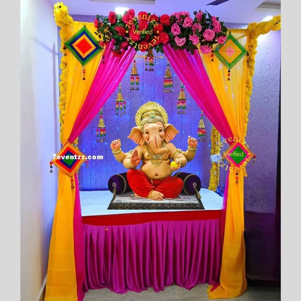 Traditional Mandap Setup for Ganpati — 7eventzz decoration