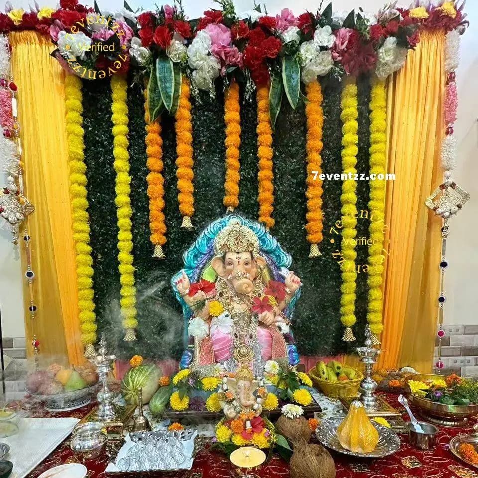 Traditional Mandap Setup for Ganesh Chaturthi — 7eventzz decoration