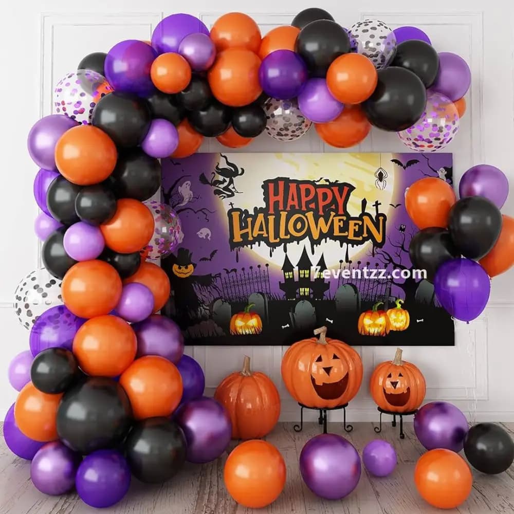 Boo-themed Halloween party decoration setup