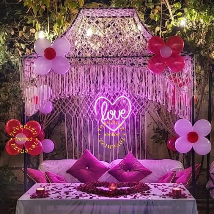 Bohemian-style decorated dinner setup with earthy tones and candles