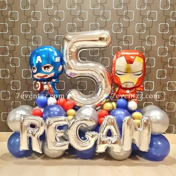 Avengers themed balloon bouquet decoration for kids birthday party