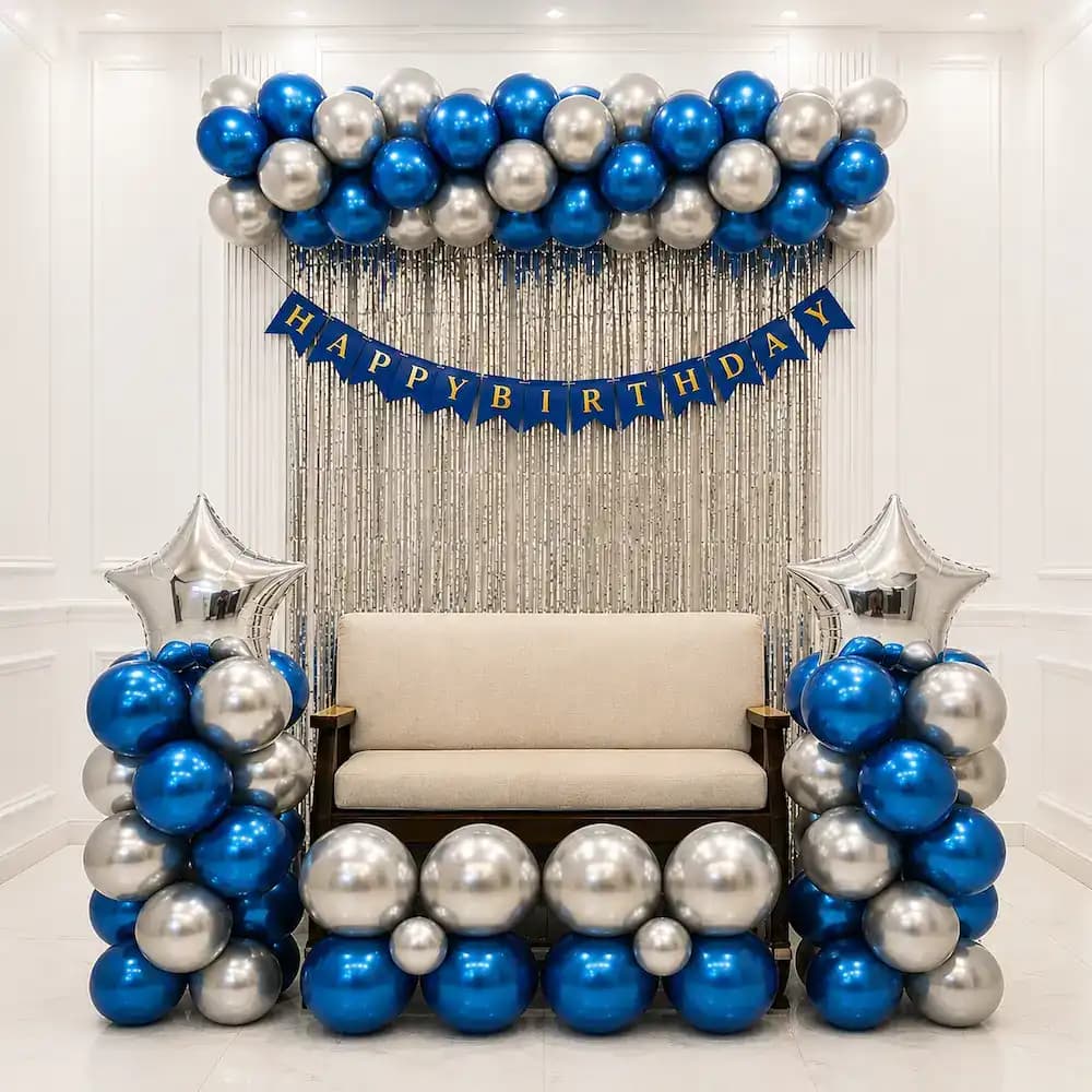 Simple Blue and Silver Balloons Decoration — 7eventzz decoration