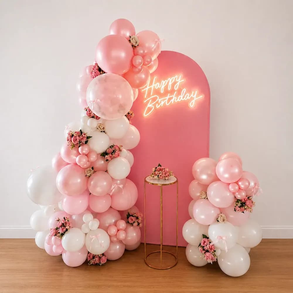 Pink Birthday Decoration with Balloon Arch — 7eventzz decoration
