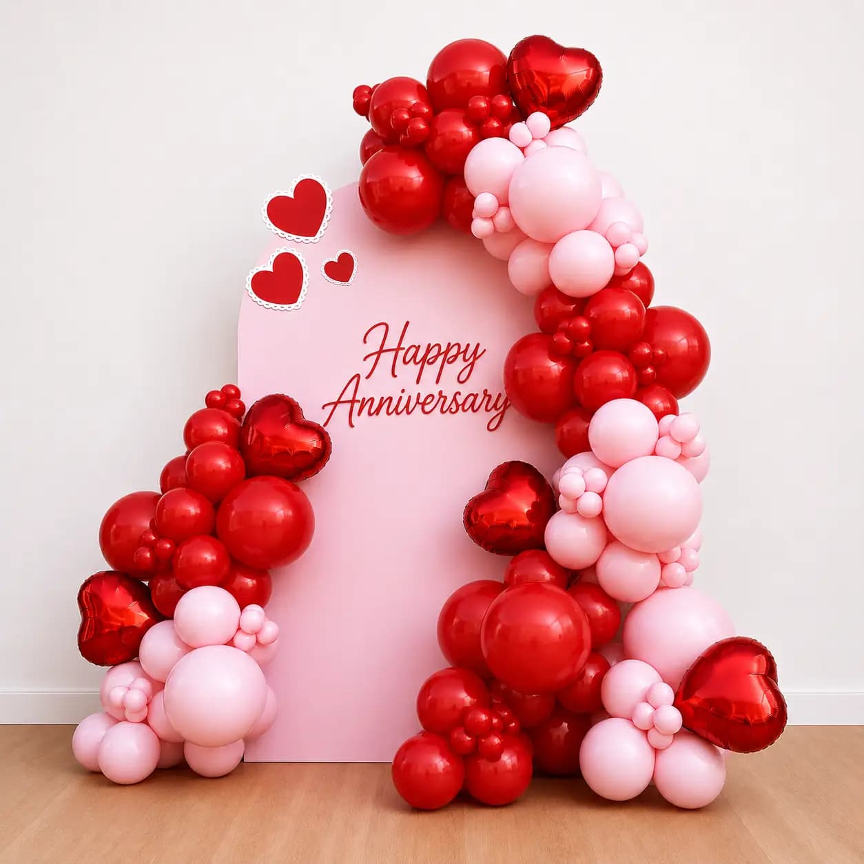 Romantic Anniversary Backdrop with Red and Pink Balloon Arch — 7eventzz decoration