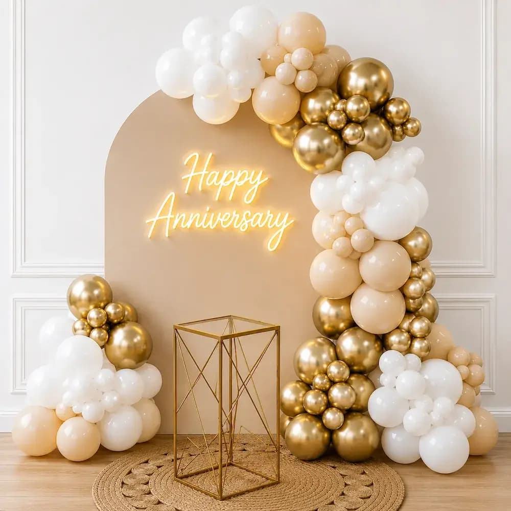 Elegant Happy Anniversary Balloon Arch Decoration — 7eventzz decoration