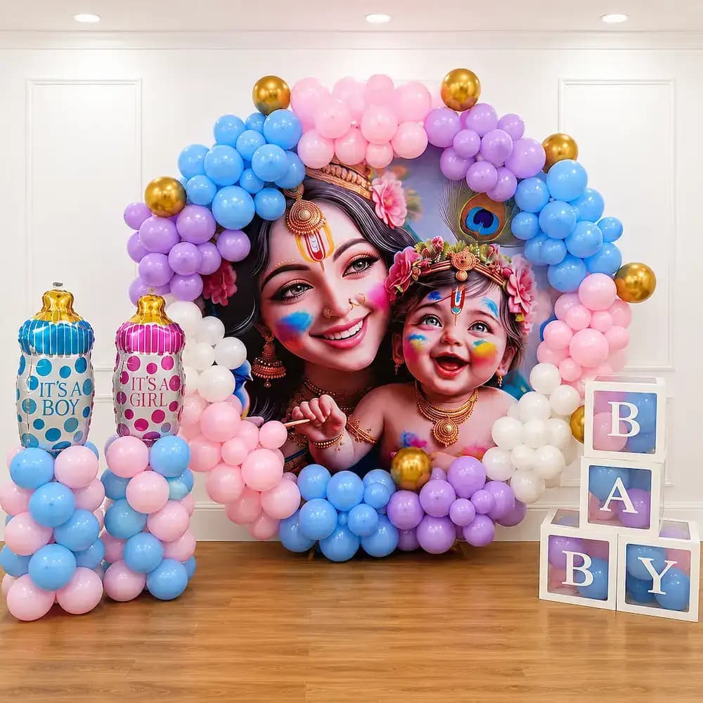 Krishna Theme Baby Shower Decoration with Balloon Arch — 7eventzz decoration