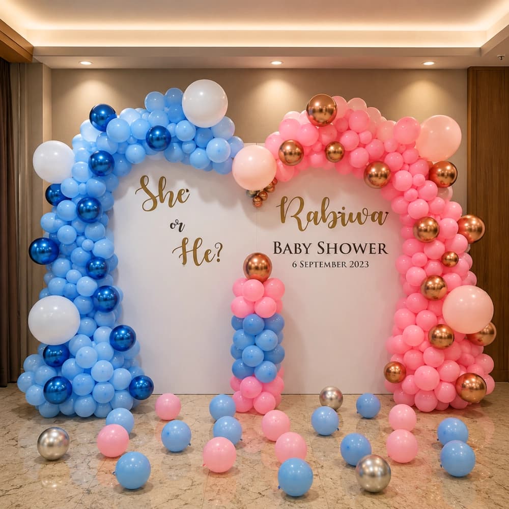 She or He Baby Shower Backdrop — 7eventzz decoration