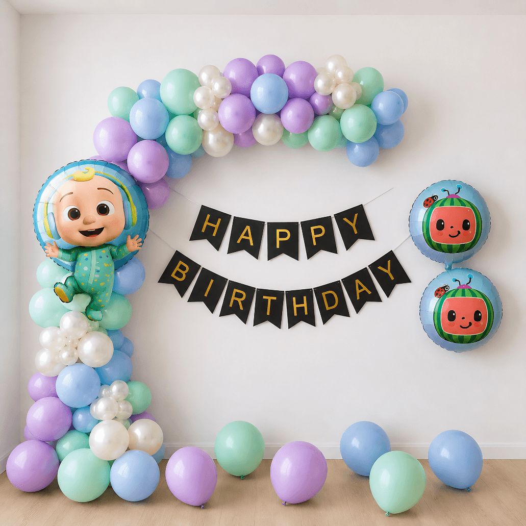 Simple Cocomelon Theme Birthday Balloon Decoration