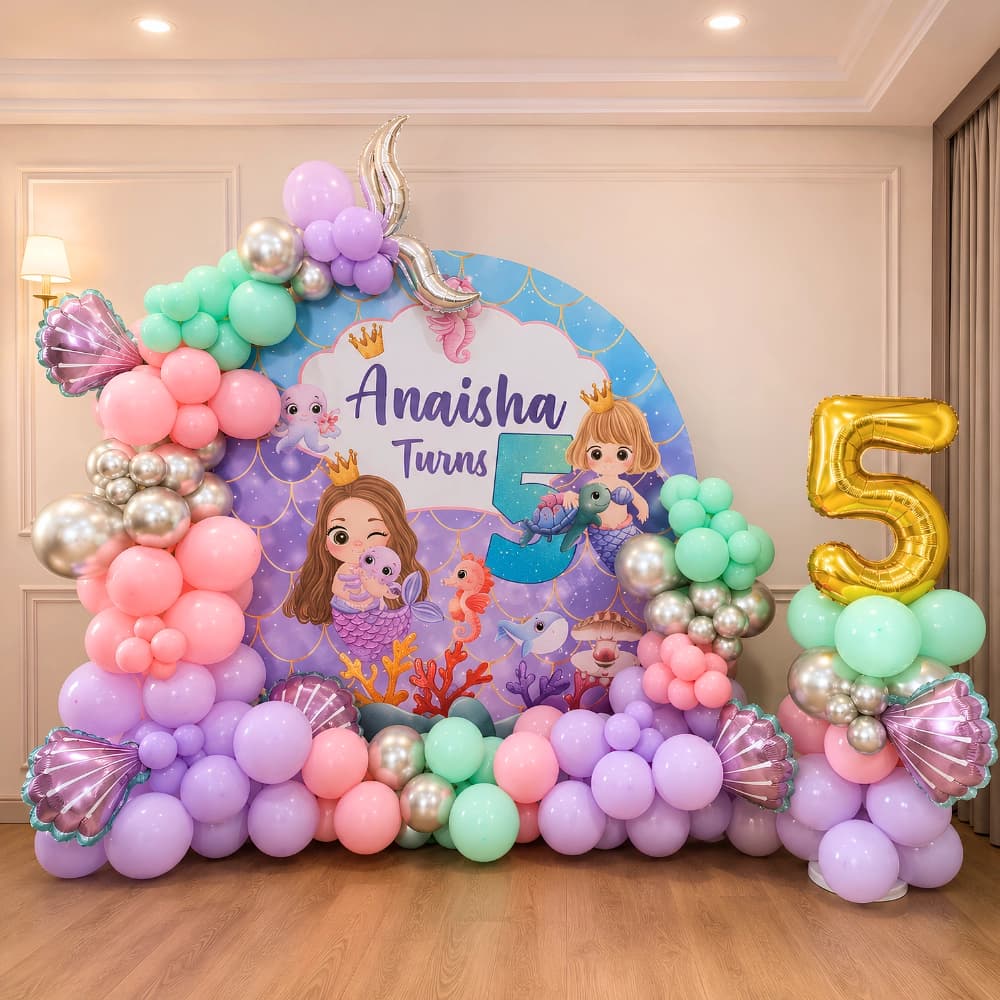 Mermaid Theme Birthday Backdrop — 7eventzz decoration