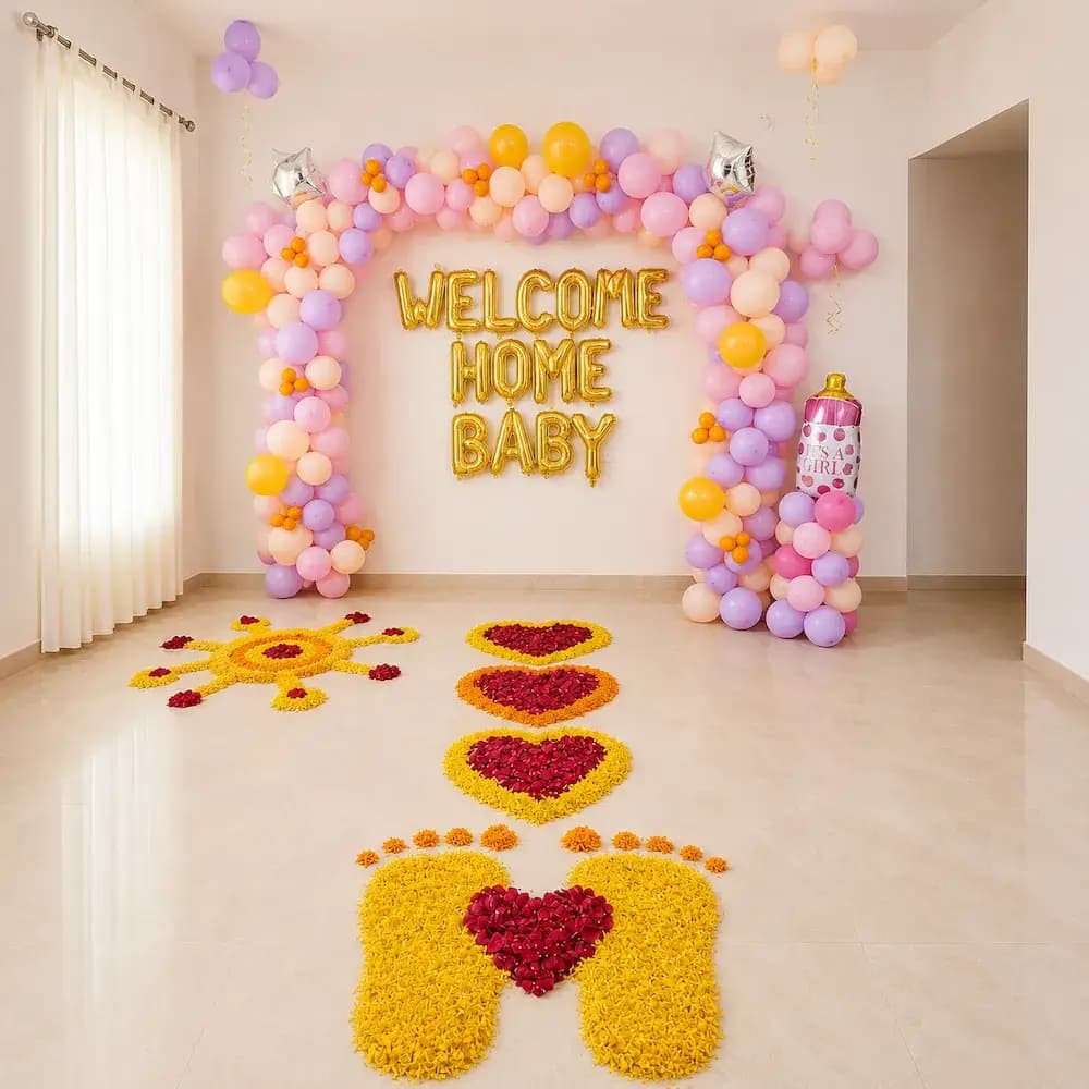 Welcome Baby Girl Decoration with Pastel Balloon Arch and Flower — 7eventzz decoration