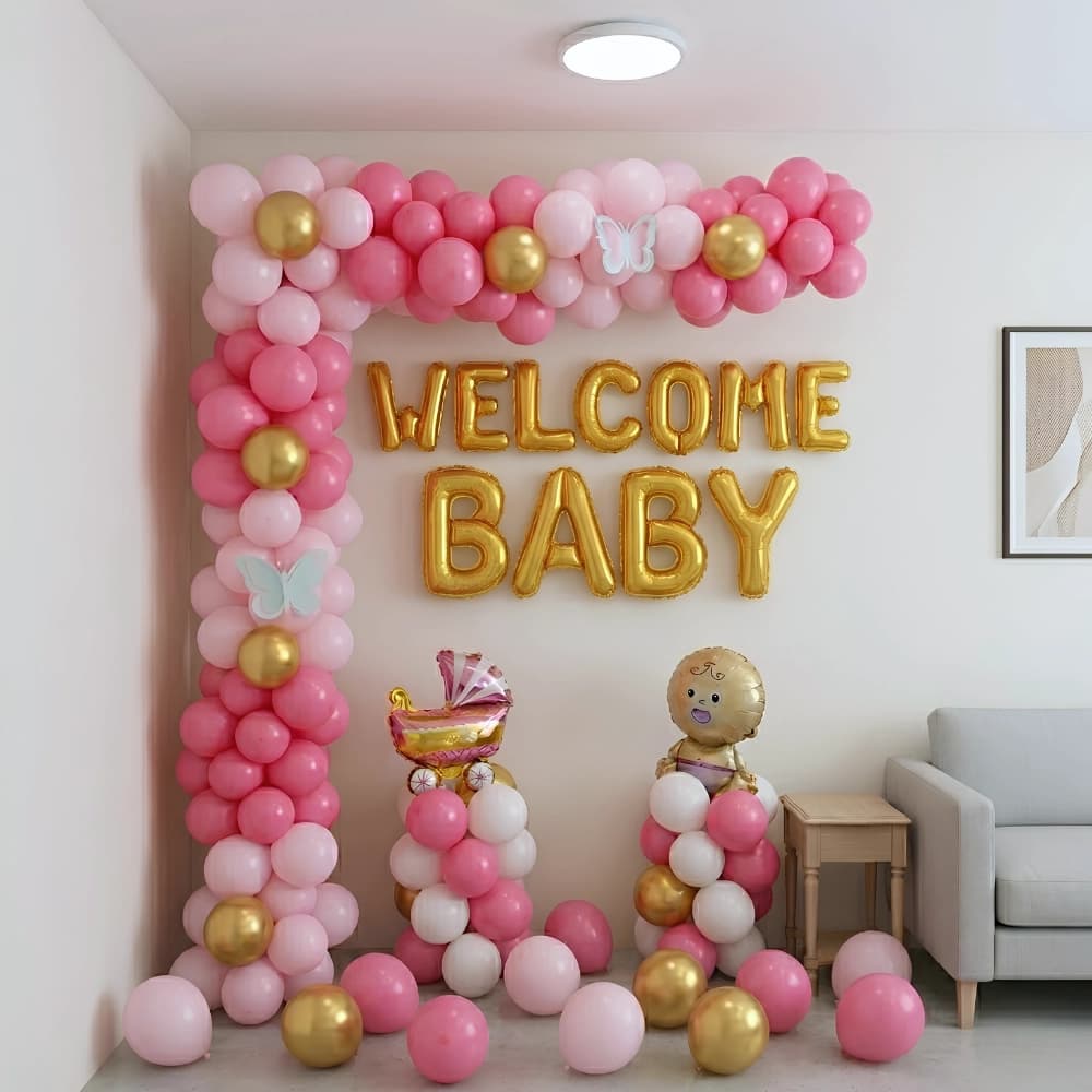 Welcome Baby Girl Balloon Decoration