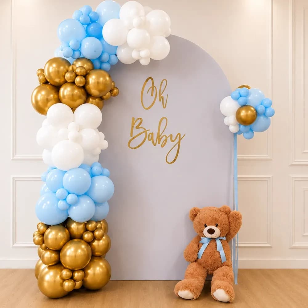Modern Oh Baby Party Backdrop with Blue Balloon Arch — 7eventzz decoration