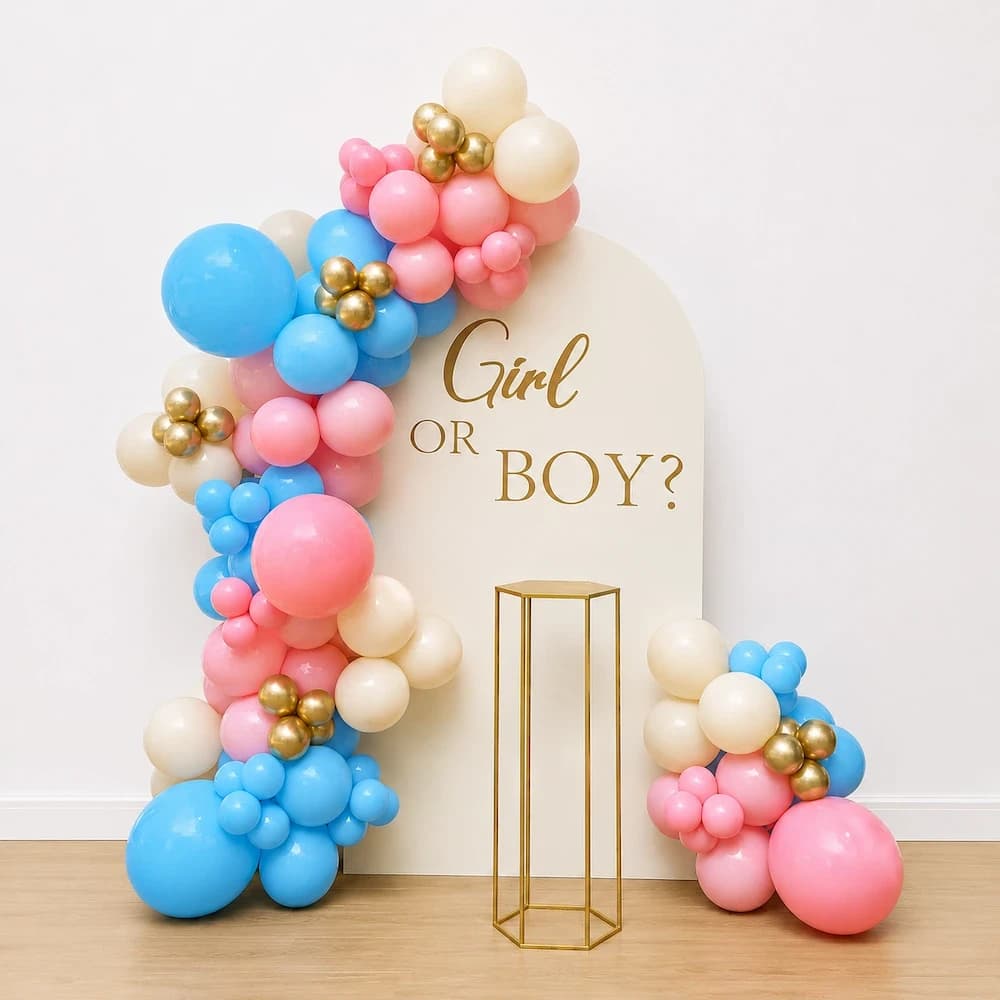 Gender Reveal Backdrop with Pink & Blue Balloon Arch — 7eventzz decoration