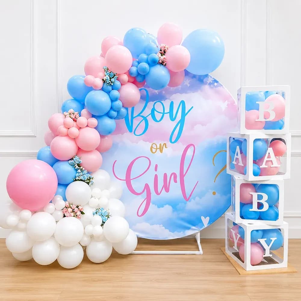 Gender Reveal Backdrop with Pink Blue Balloon Arch — 7eventzz decoration