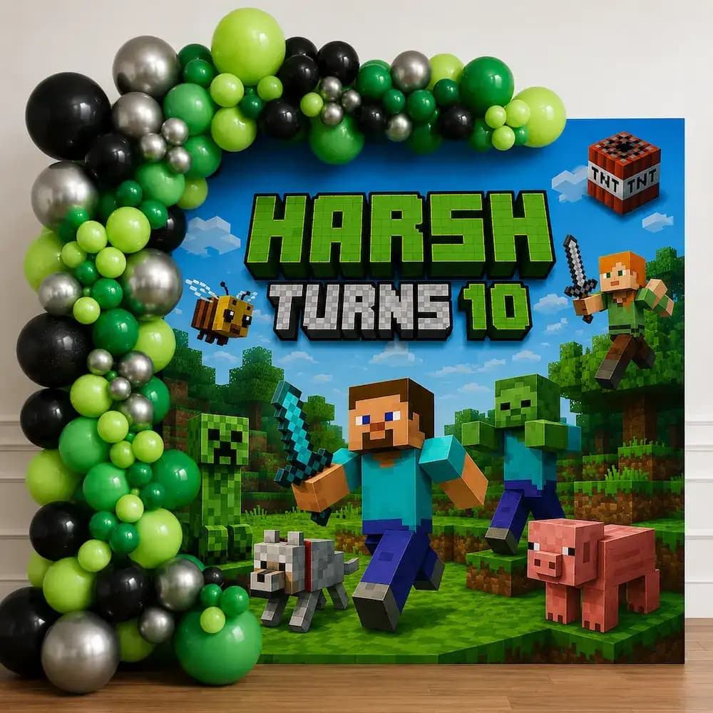 Minecraft Theme Birthday Balloon Decoration for Kids — 7eventzz decoration