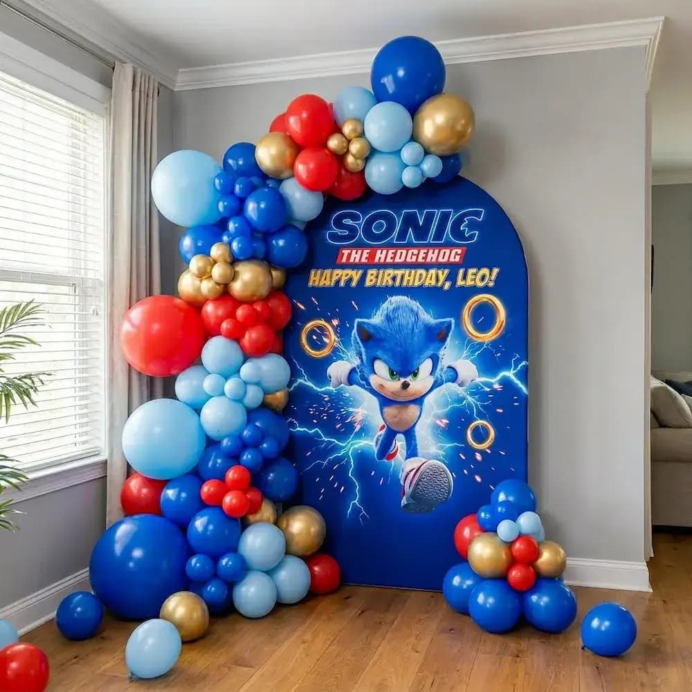Sonic Theme Birthday Decoration with Blue Balloon Arch at Home — 7eventzz decoration